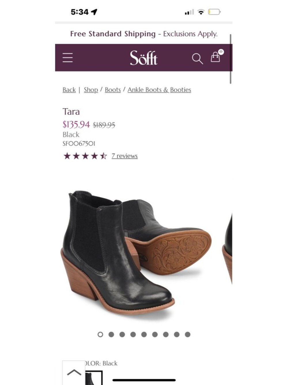 Sofft Tara Chelsea Boot Italian leather chunky black block heel bootie 8 - Picture 12 of 12